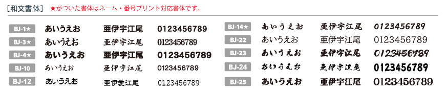 ▼個別ネーム・番号専用書体（※記号不可）