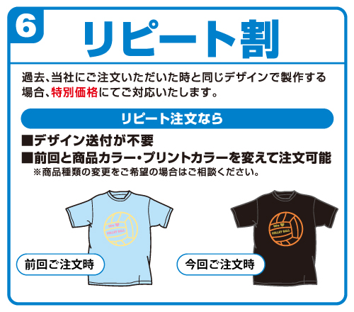 リピート割　過去ご注文いただいたデザインと同じデザインで製作の場合適用