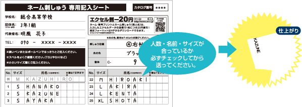 刺しゅう　オーダーシートの書き方