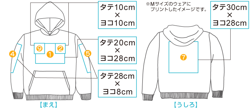 00216ライトジップなしパーカー　プリント位置
印刷位置