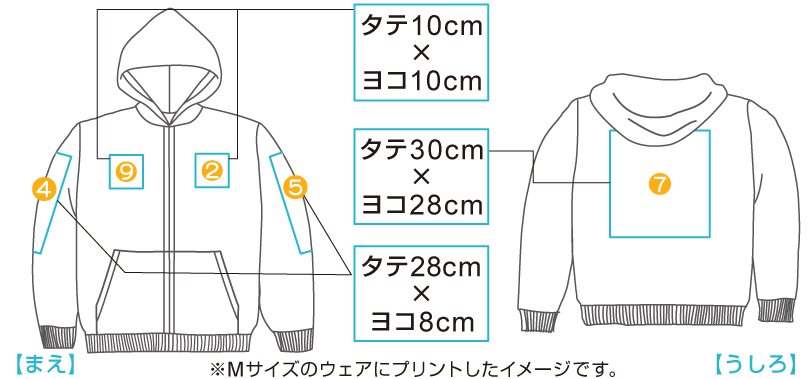 00217ライトジップパーカー　印刷位置　プリント位置